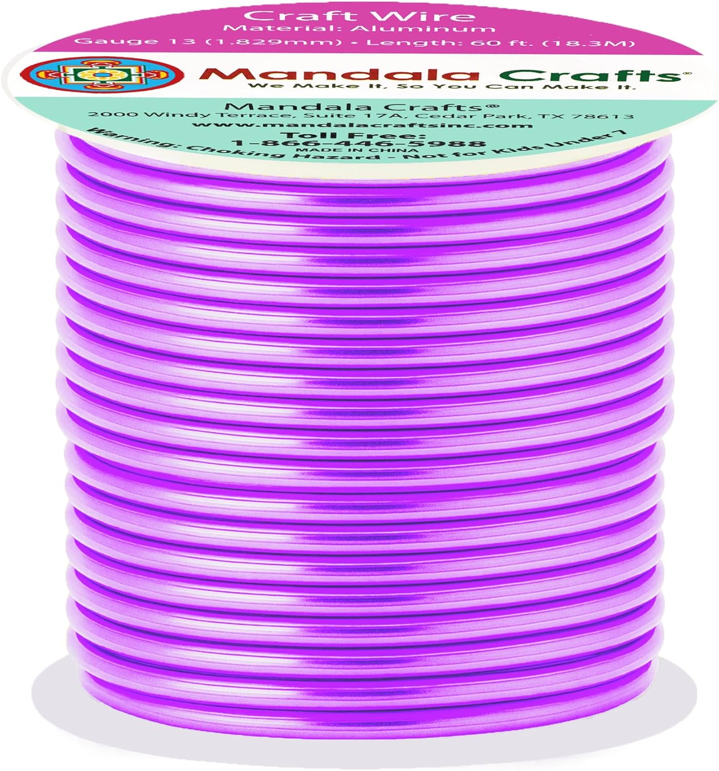 Mandala Crafts 13 Gauge Anodized Aluminum Craft Wire for Jewelry Making - 60 FT Colored Flexible Violet Wire - Bendable for Bonsai Armature Crafting Sculpting
