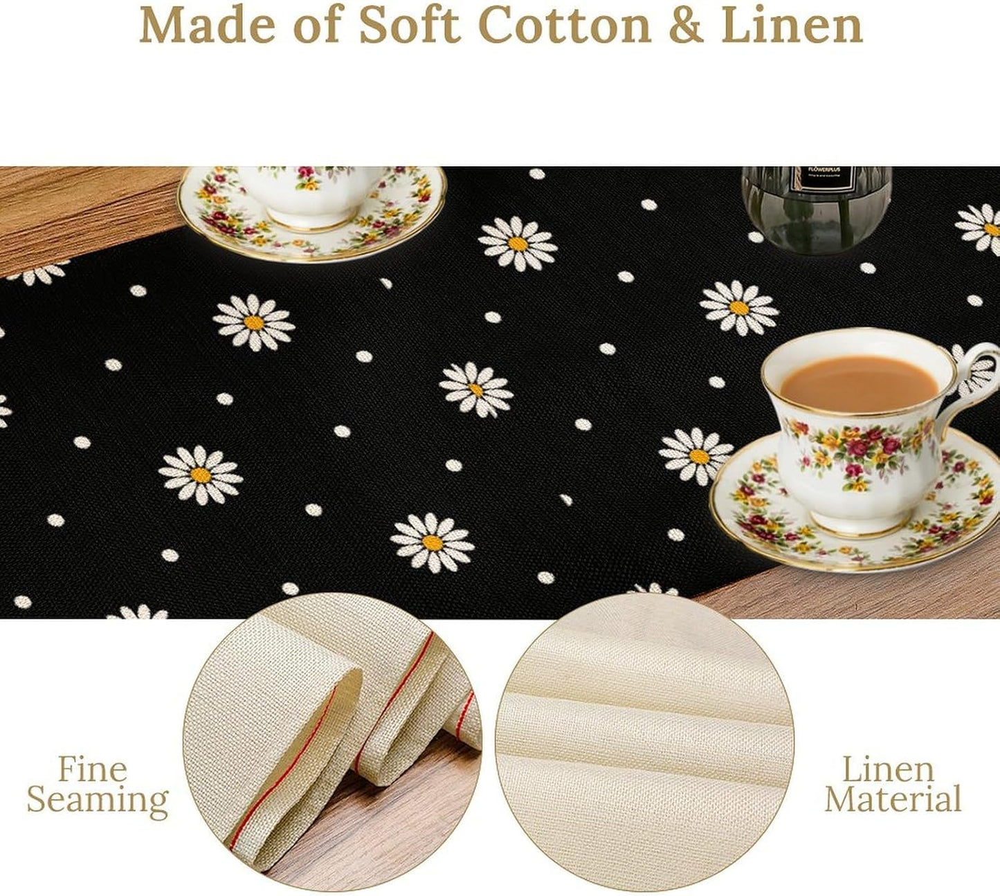 Spring Daisy Table Runner, Farmhouse Seasonal Summer Flower Retro Country Table Center Decor for Home Kitchen Dining Patio Holiday Party Indoor Outdoor Table Decorations, 13"x72" Inch