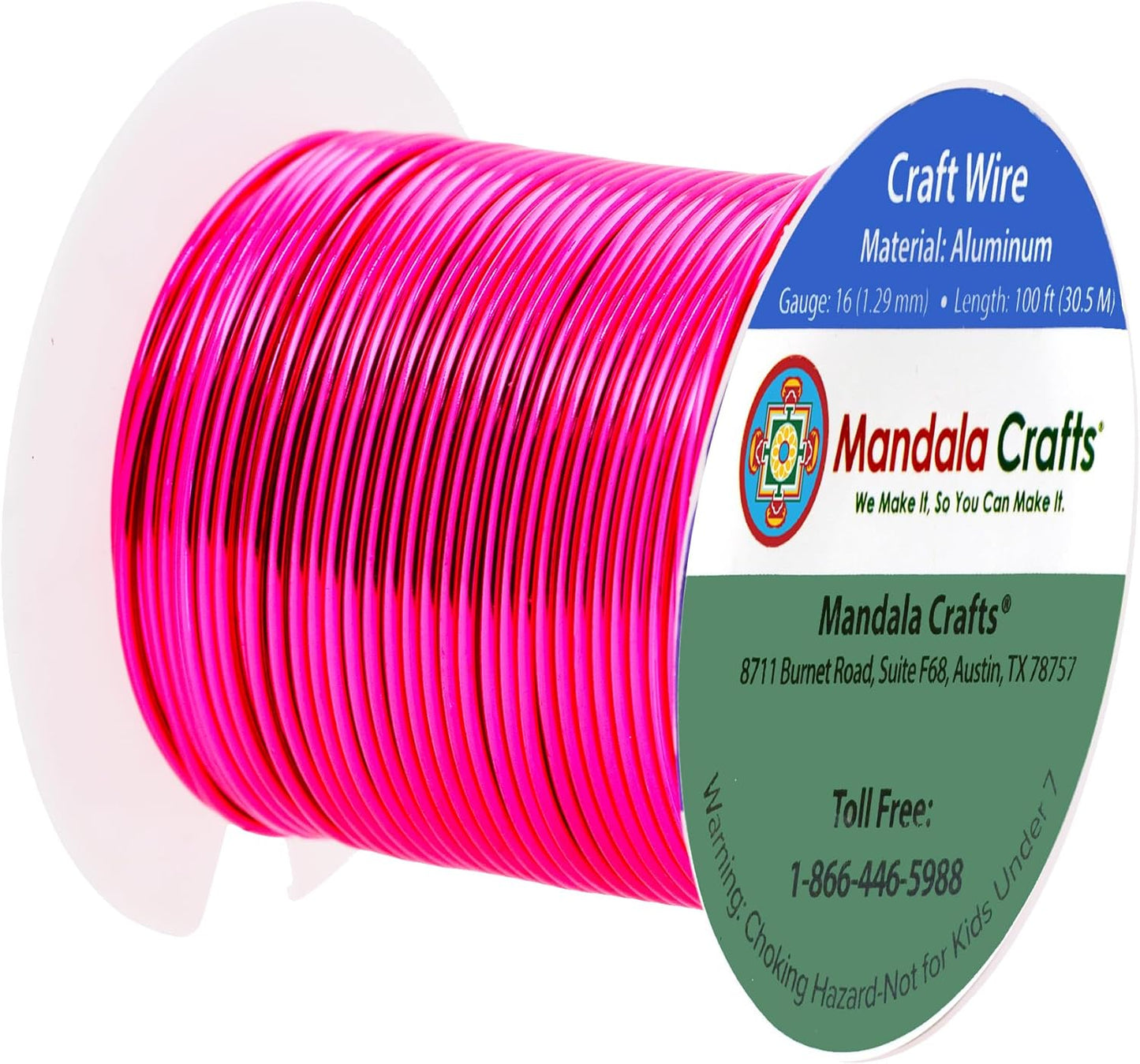 Mandala Crafts 16 Gauge Anodized Aluminum Craft Wire for Jewelry Making - 100 FT Colored Flexible Hot Pink Wire - Bendable for Bonsai Armature Crafting Sculpting