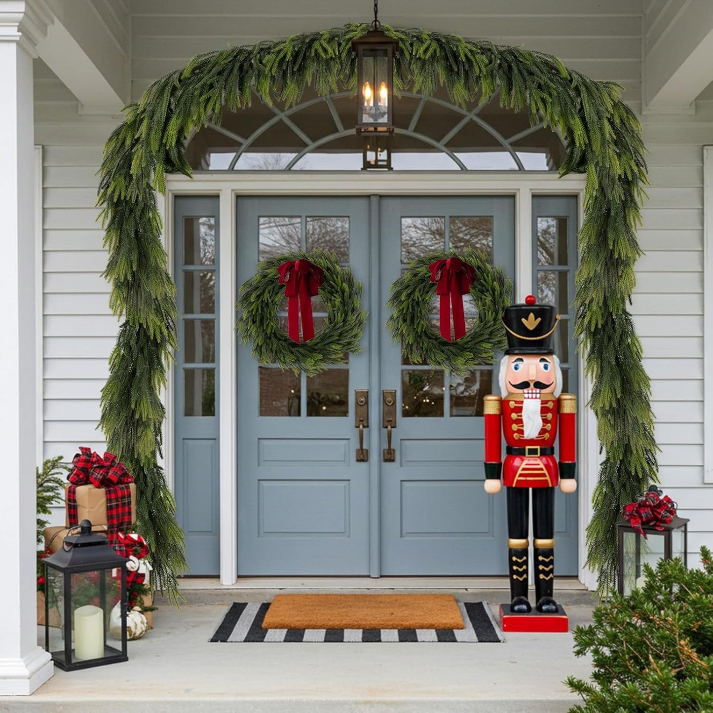 N&T NIETING 2 PCS Christmas Norfolk Pine Garland, Real Touch Pine Garlands Faux Greenery Garland Winter Christmas Garland for Table Mantle Fireplace Holiday Indoor Outdoor Xmas Decorations (6 FT)