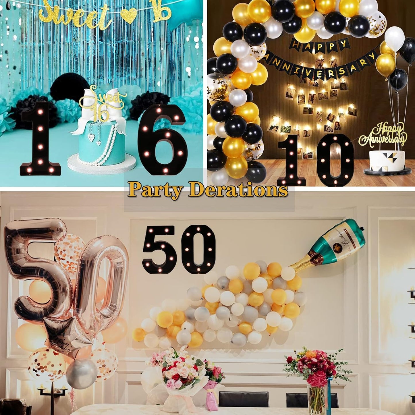 OYCBUZO Light Up Black Alphabet Marquee Number Sign LED Marquee Number Lights Sign for Night Light Home Bar Christmas Lamp Birthday Party Wedding Decoration 3