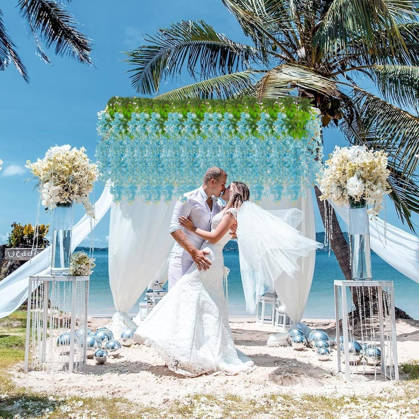 12 Pack Wisteria Hanging Flowers, 3.44 Ft Fake Hanging Flowers, Artificial Wisteria Garland Vines for Wedding Room Backdrop Outdoor Patio Garden Decoration