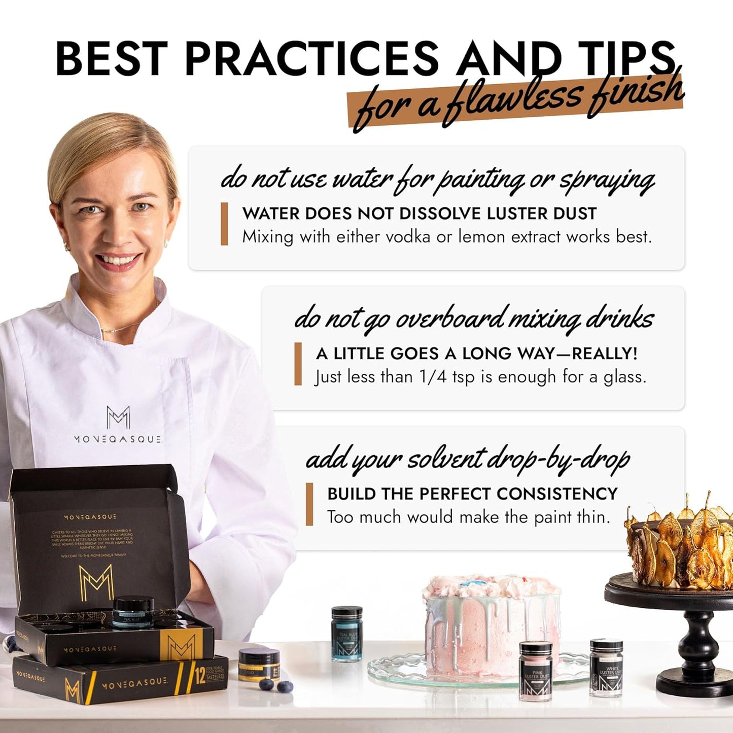 MONÉGASQUE Bronze Edible Glitter for Drinks 15g – Edible Glitter for Cakes & Cocktails – Luster Dust for Cakes, Drinks, & Chocolate Decorations – Halloween Cake & Drink Shimmer - Copper Powder Spray