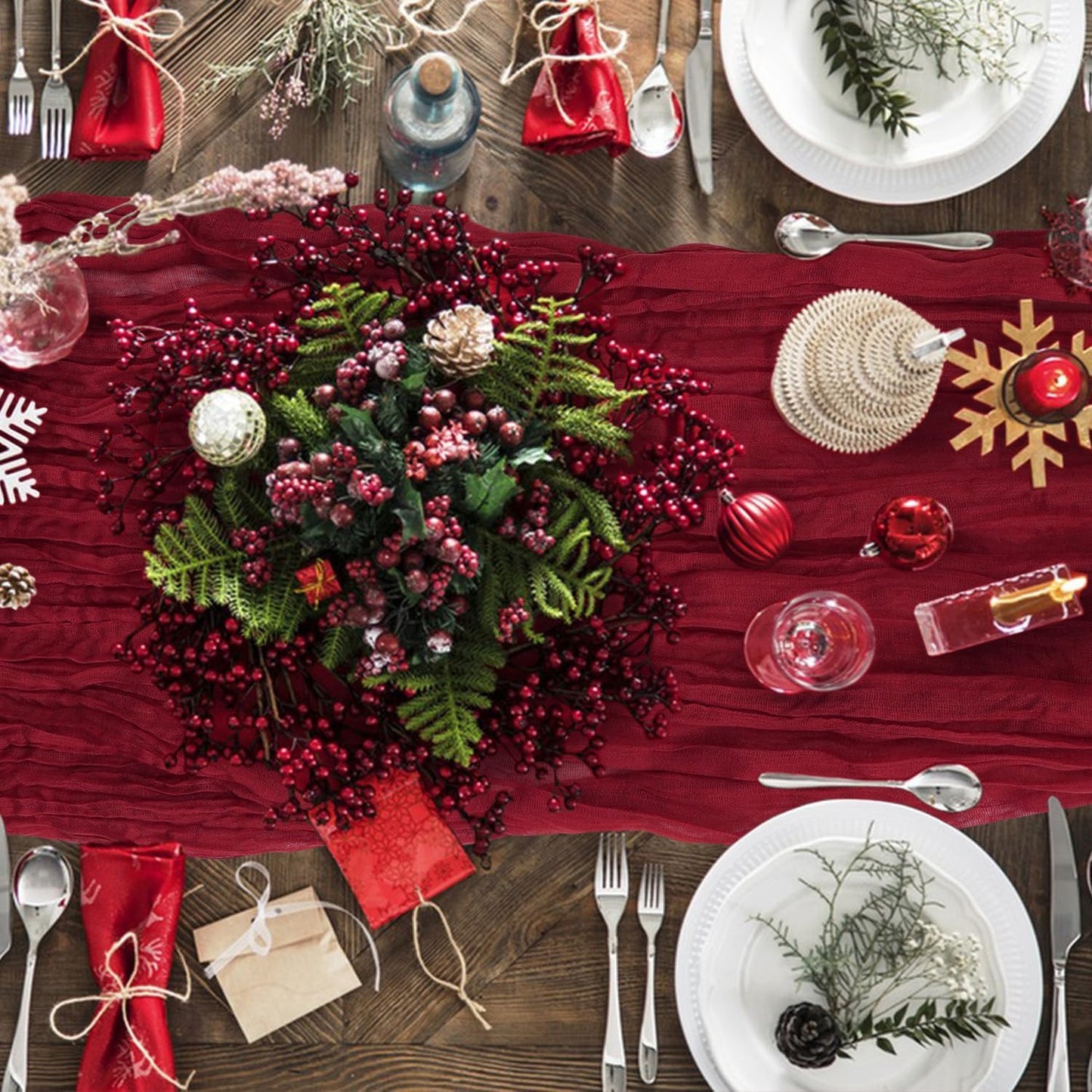 6 Pack Cheesecloth Table Runner 10Ft Christmas Gauze Boho Table Runners for Wedding Decor Bridal Shower Decorations Baby Shower Party(35" x 120")