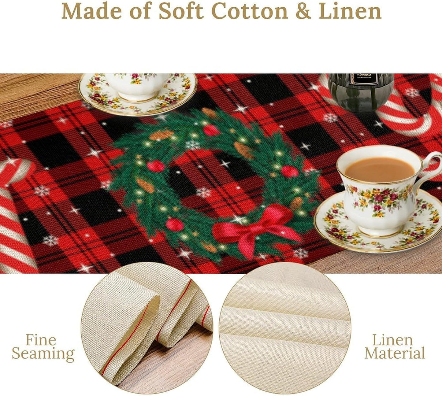 Christmas Table Runner, Red Winter Xmas Holiday Table Cloth Kitchen Dining Table Decoration for Home Party Decor 13x60 Inch