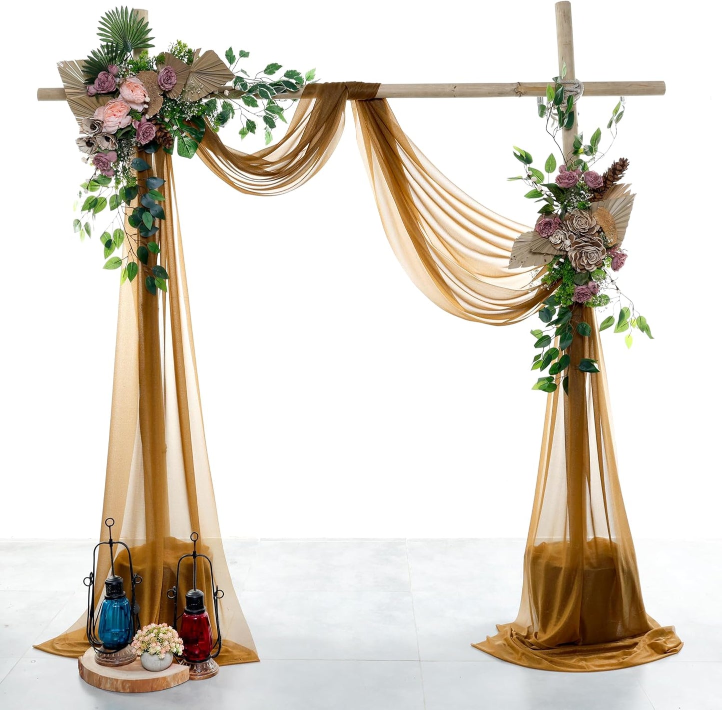 VDS Pack of 1 Panel (30 Inch X 100 Feet) Wedding Arch Draping Fabric Sheer Chiffon Fabric Drapery for Wedding Ceremony Reception Swag Backdrop Canopy Chuppah ARBO Altars Decoration (Mocha)