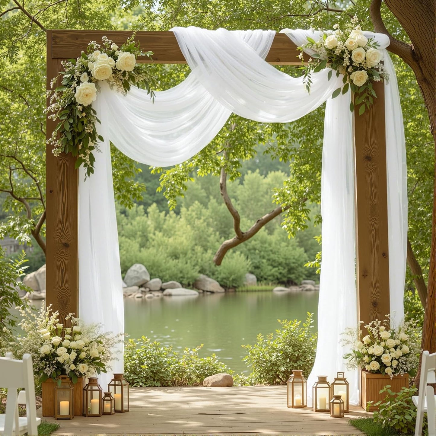 2 Panels Wedding Arch Draping Fabric White Sheer Backdrop Curtain Arch Drape for Wedding Ceremony Reception,Bridal Shower Party Decorations 28" X 19ft