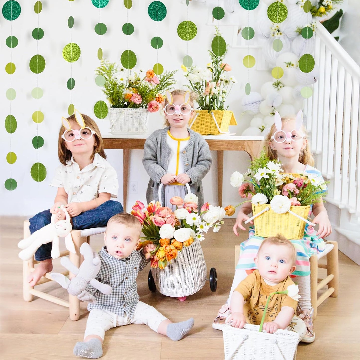 8 Pack Green Glitter Dot Garland, Hanging Circle Streamers Banner, Backdrop Hanging Decorations for Easter, St. Patrick’s Day, Spring Celebrations, Birthday Parties, Baby Showers, Weddings and More