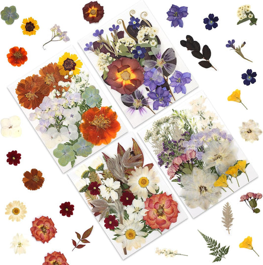 80P Vintage Pastel Dried Flowers for Crafts, Real Natural Pressed Flowers in Retro Soft Tones for Resin Art, DIY Crafts, Jewelry, Candle Decor & Scrapbooking – Tweezers Included