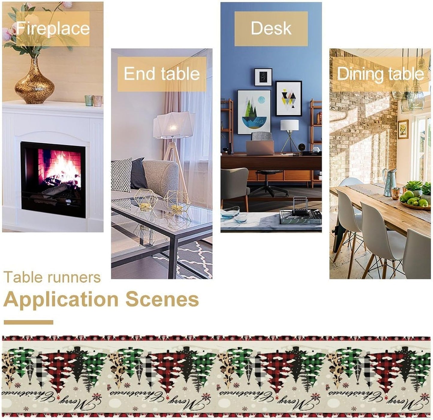 Christmas Tree Table Runner,Farmhouse Xmas Trees Buffalo Plaid Winter Snowflake Tablecloth Burlap for Hotel Indoors Outdoor Dining Room Kitchen Home Decor,W13X L36 in