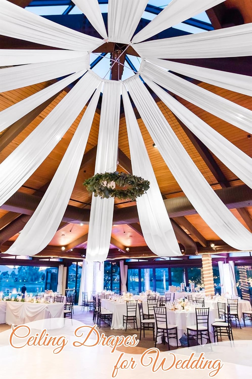 6 Panels White Ceiling Drapes for Wedding 5ftx40ft Sheer Drapery Chiffon Fabric Arch Draping Curtains for Party Ceremony Birthday Baby Shower Reception Stage Ceiling Decorations