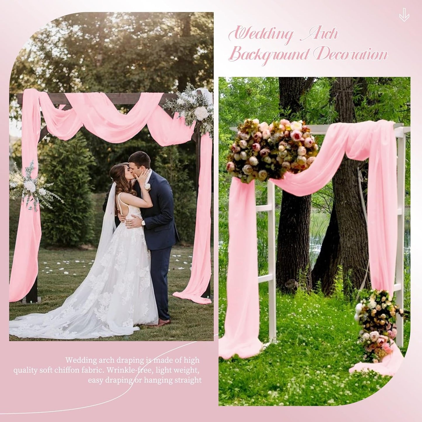Wedding Arch Draping Fabric, 1 Panels 28" x20ft Pink Sheer Chiffon Curtain Drapes for Wedding Drapes Sheer Backdrop Curtains for Wedding Ceremony Reception Party Decoration