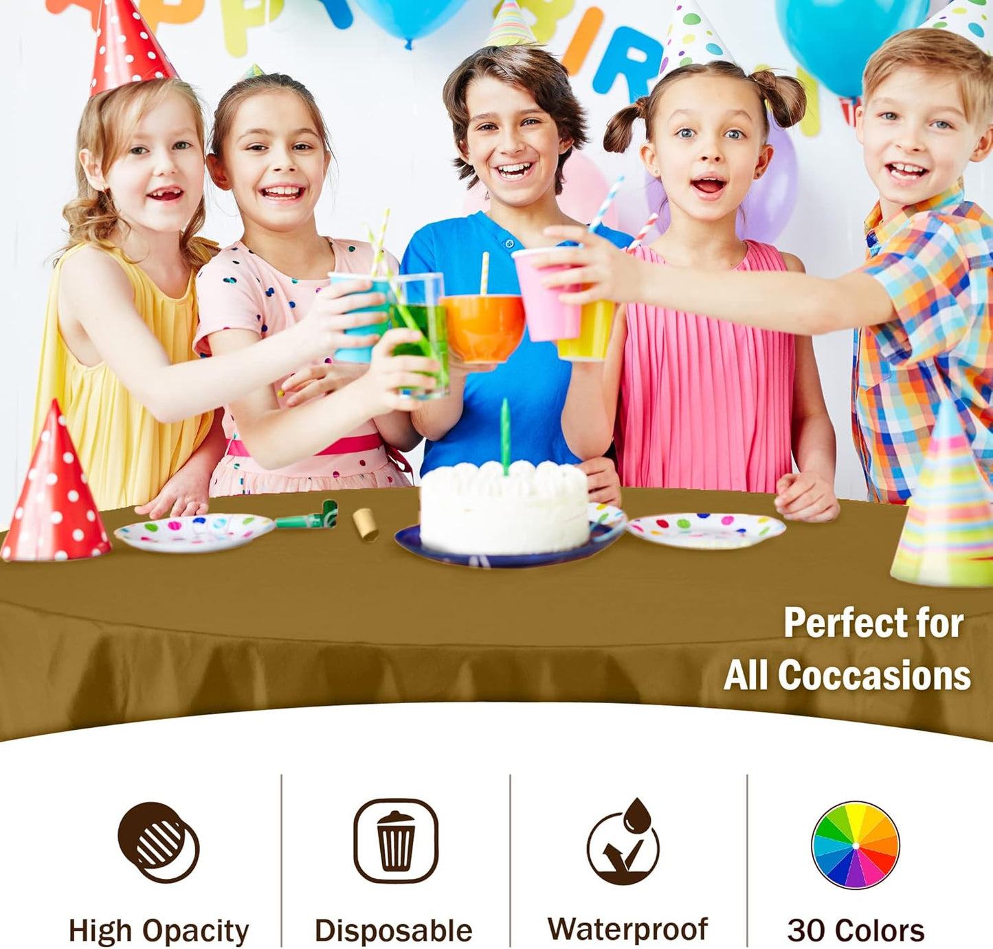 12-Pack Premium Plastic Tablecloth 84in. Round Table Cover - Gold