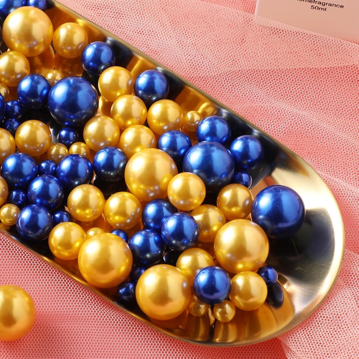 200 Pcs Vase Filler Beads Gold and Blue Pearl Beads for Vase No Hole Pearls for Centerpieces Vases DIY Home Table Party Decor DIY Wedding 8/14/20mm