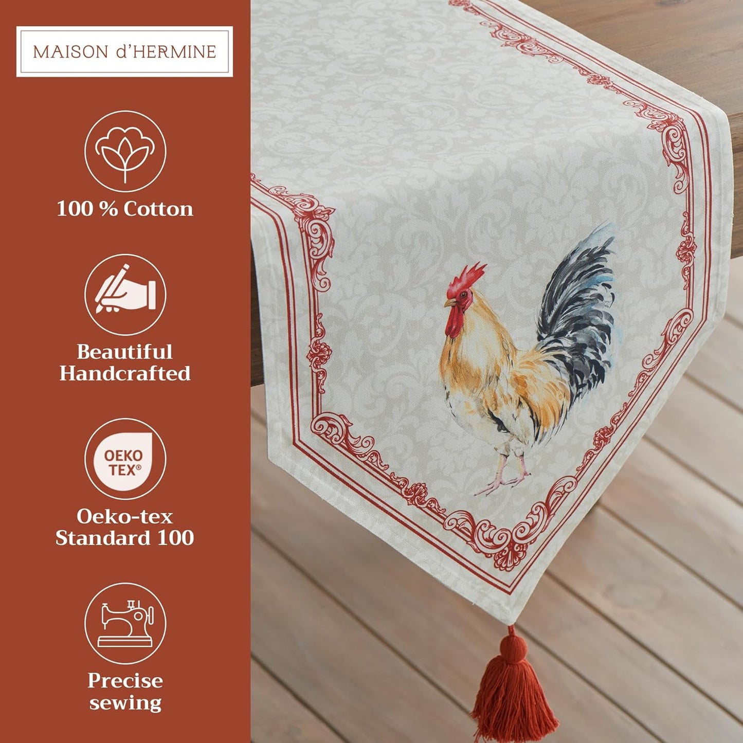 Maison d' Hermine Table runner 100% Cotton Double Layer Table Runners 108 inches long Decorative for Home Kitchen Dining Party Baby Shower Wedding Bridal Shower Spring Summer (Campagne, 14.50" x 108")