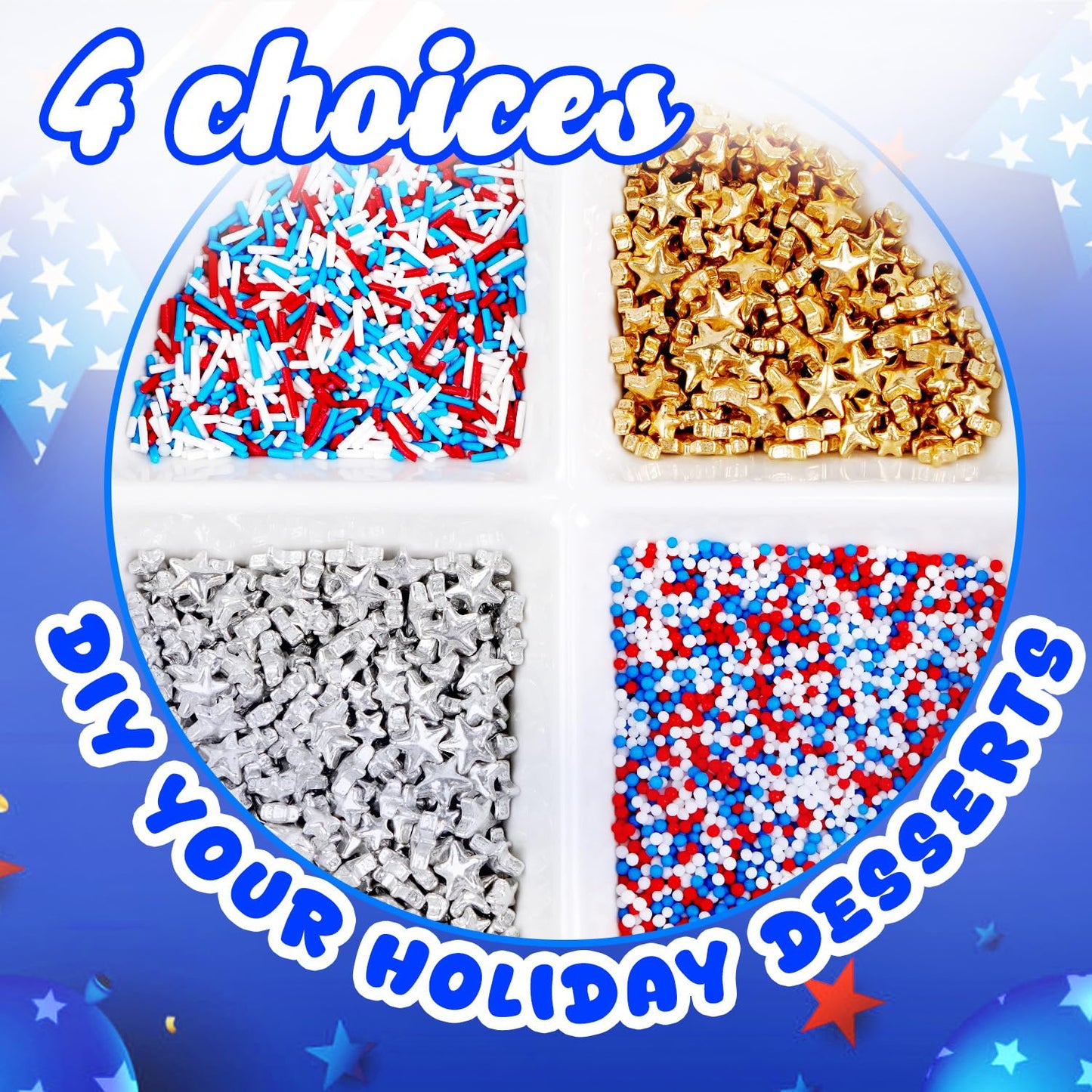 Dazzjoy Patriotic Sprinkles, 4th of July, Edible Patriotic Sprinkles for Cake Decorating, 150g/5.29oz, Cake Decoration & Cupcake Topper, Wedding Party Valentines Supplies