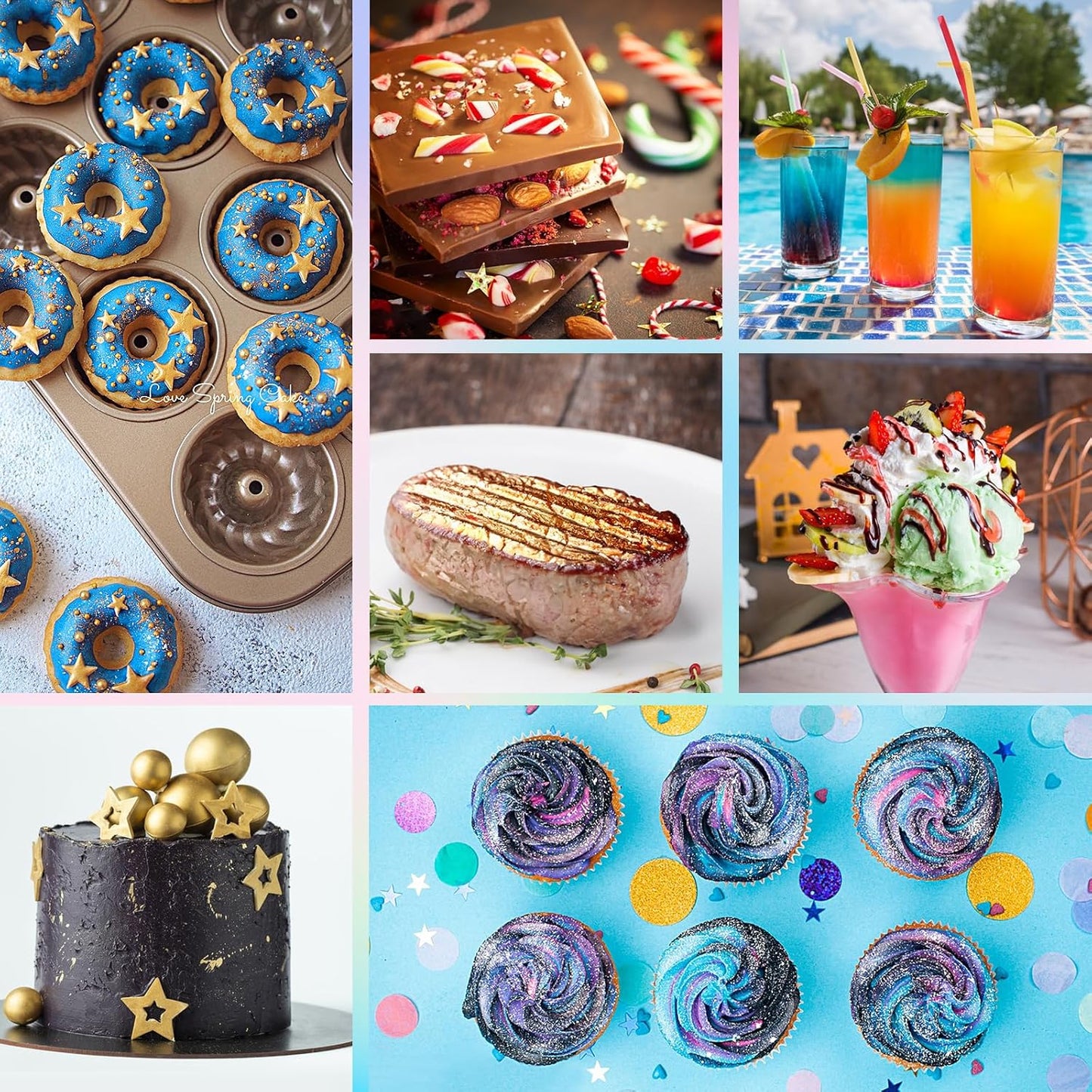 RBUGR Luster Dust Edible, 12 Colors Edible Glitter Pack, Cocktail Food Glitter Edible Dust, Vegan Edible Shimmer, Drink Powder for Cakes Cookies Chocolates Baking（4g/0.14oz）