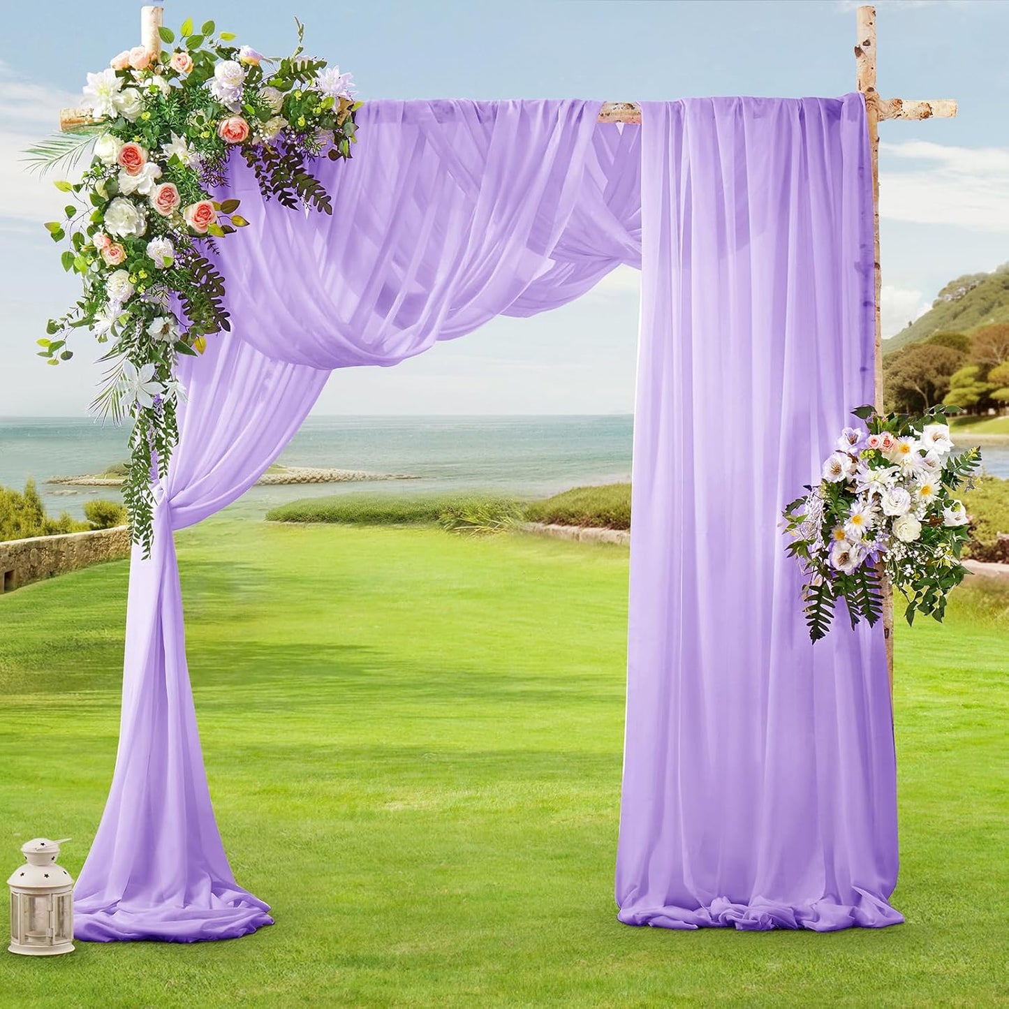 SiinvdaBZX 2 Panels Wedding Arch Draping Fabric 30" x 240' Lavender Purple Sheer Chiffon