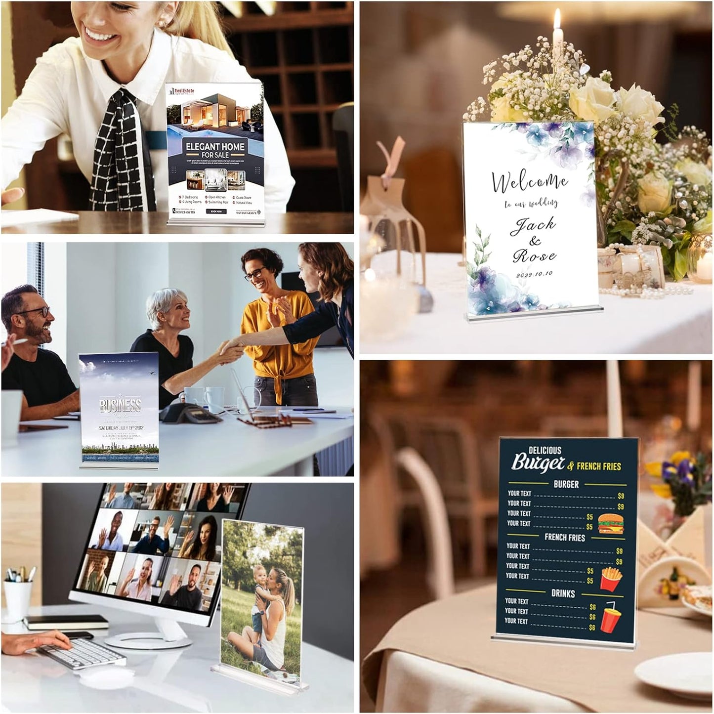 YULEER 8 Pack Acrylic Sign Holder 8.5x11, Clear Double-Sided Display Stand, Plastic Paper Frame for Menu, Flyer, Picture, Office Desk, Wedding Sign Holders