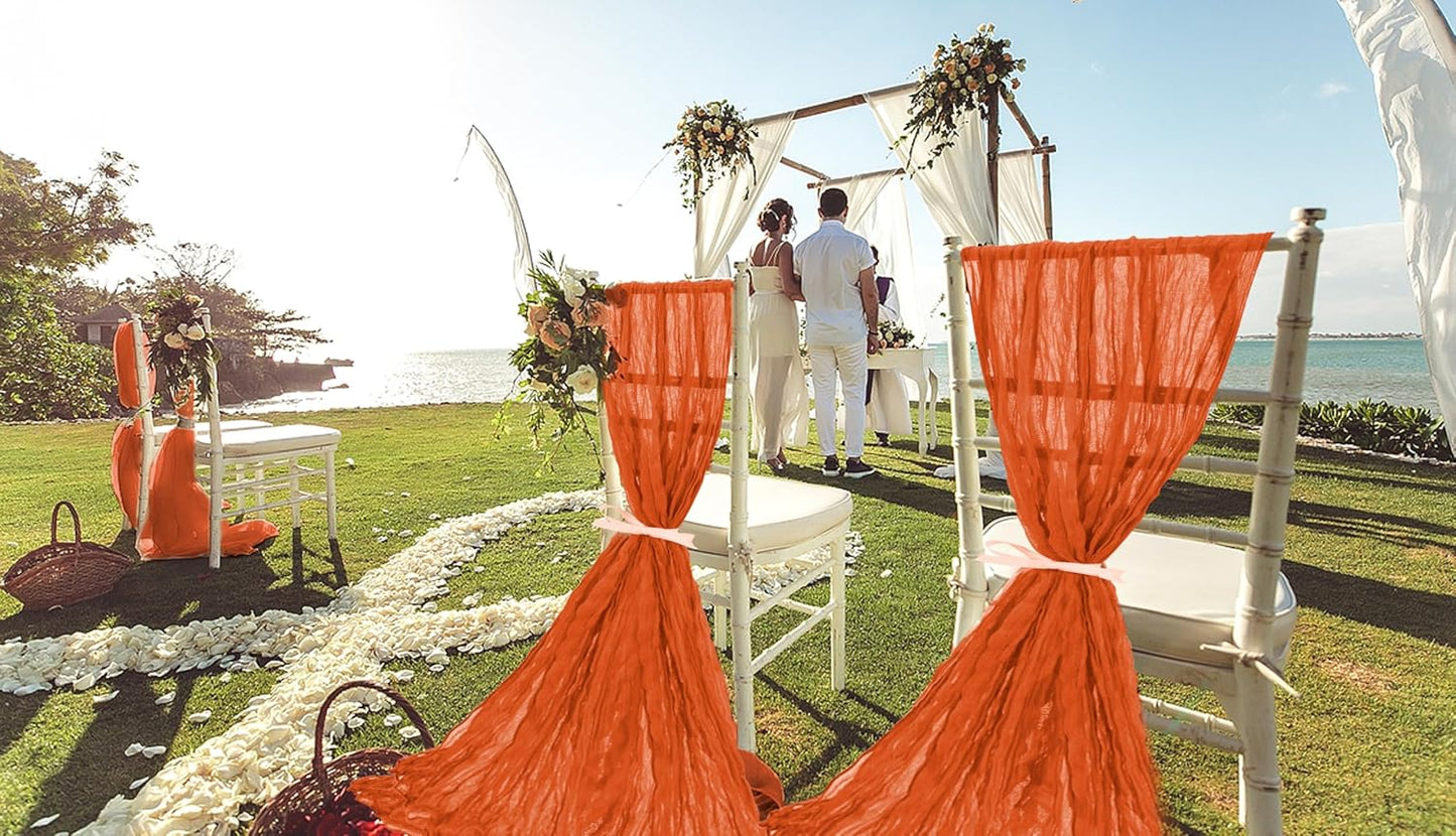 50 PCS Cheesecloth Chair Sashes, Bows Designed ChairSashes, 15.7x70 inch Chair Sashes for Aisle Decorations Universal Chairs Cover Decoration for Wedding Reception Party Banquet (Burnt Orange)