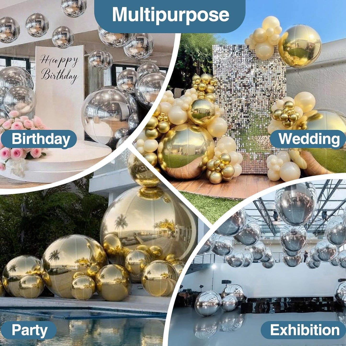 Inflatable Mirror Ball, Gold Big Shinny Balls Reusable Large PVC Disco Ball Balloon for Large Event Decoration, Party, Wedding Decor, Concerts, Stage (1 Pcs, 0.6m/23.6in Without Air Pump)