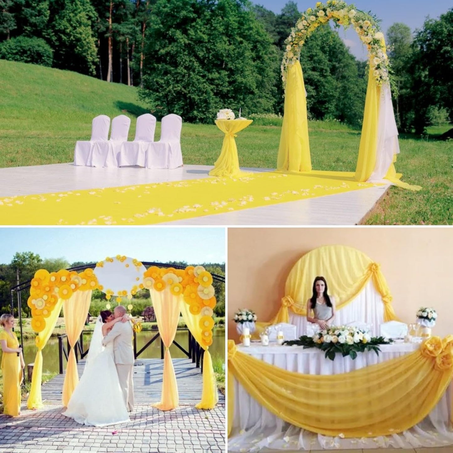 4 Panels Wedding Arch Draping Fabric 28" x 20Ft Curtain Backdrop Wedding Arch Drapes Chiffon Fabric Drape Sheer for Nuptials Party Baby Shower Ceremony Arbor Drapery Reception Ceiling Decor(Yellow)