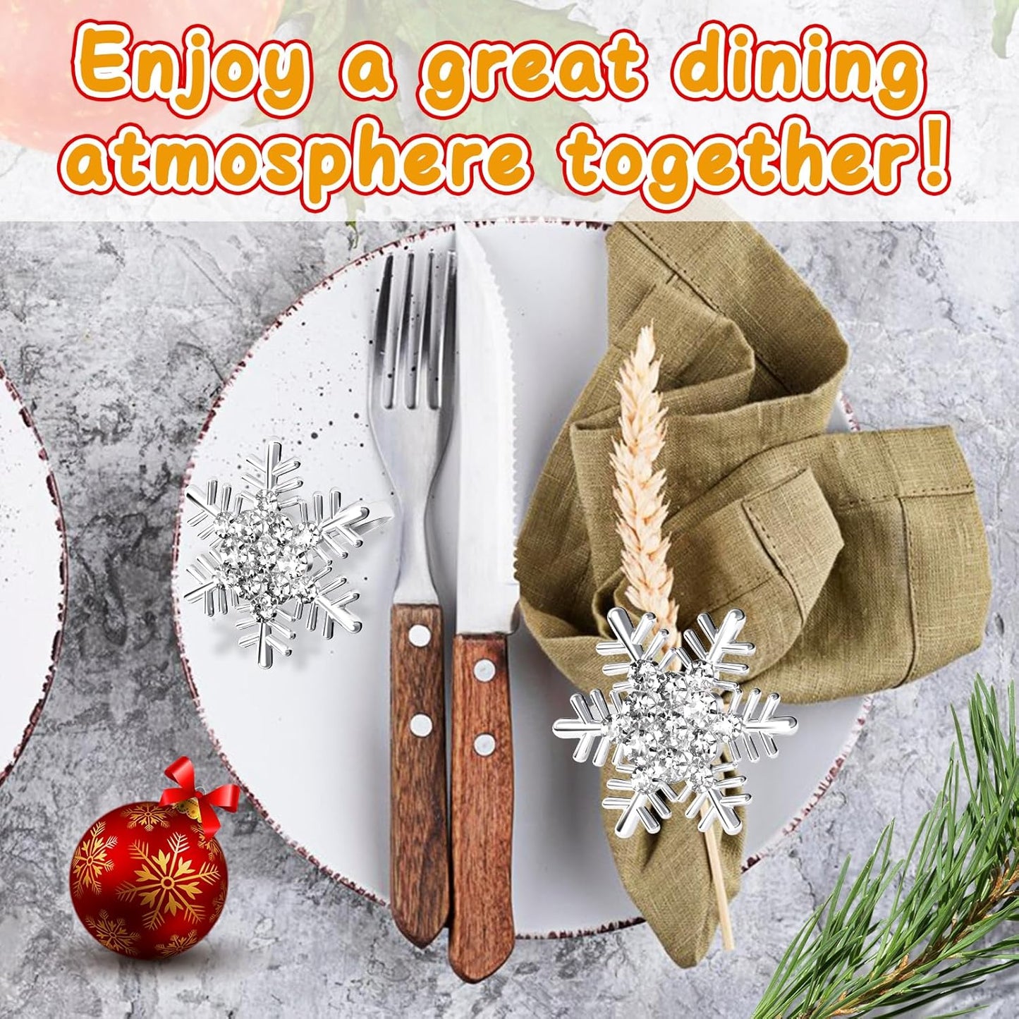 Halatool Christmas Silver Snowflake Napkin Rings Set of 6, Dinner Table Napkin Holder for Christmas Thanksgiving Winter Holiday Place Setting, Weddings, Party Table Decoration