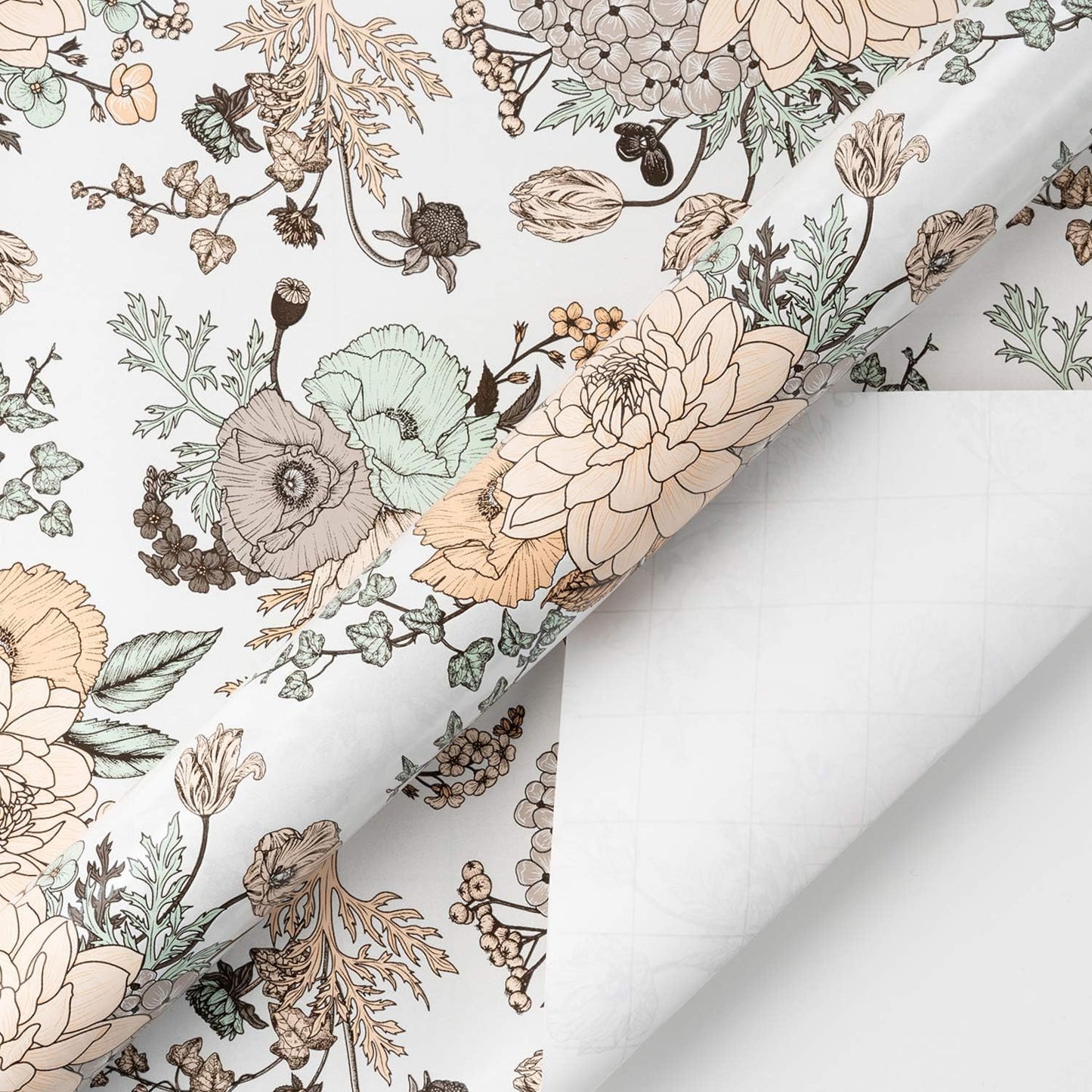 WRAPAHOLIC 30 Inch Jumbo Floral Wrapping Paper - 30 Inch X 33 Feet - Vintage Floral Printed on White Pearlized Paper Design for Wedding, Birthday, Mother's Day