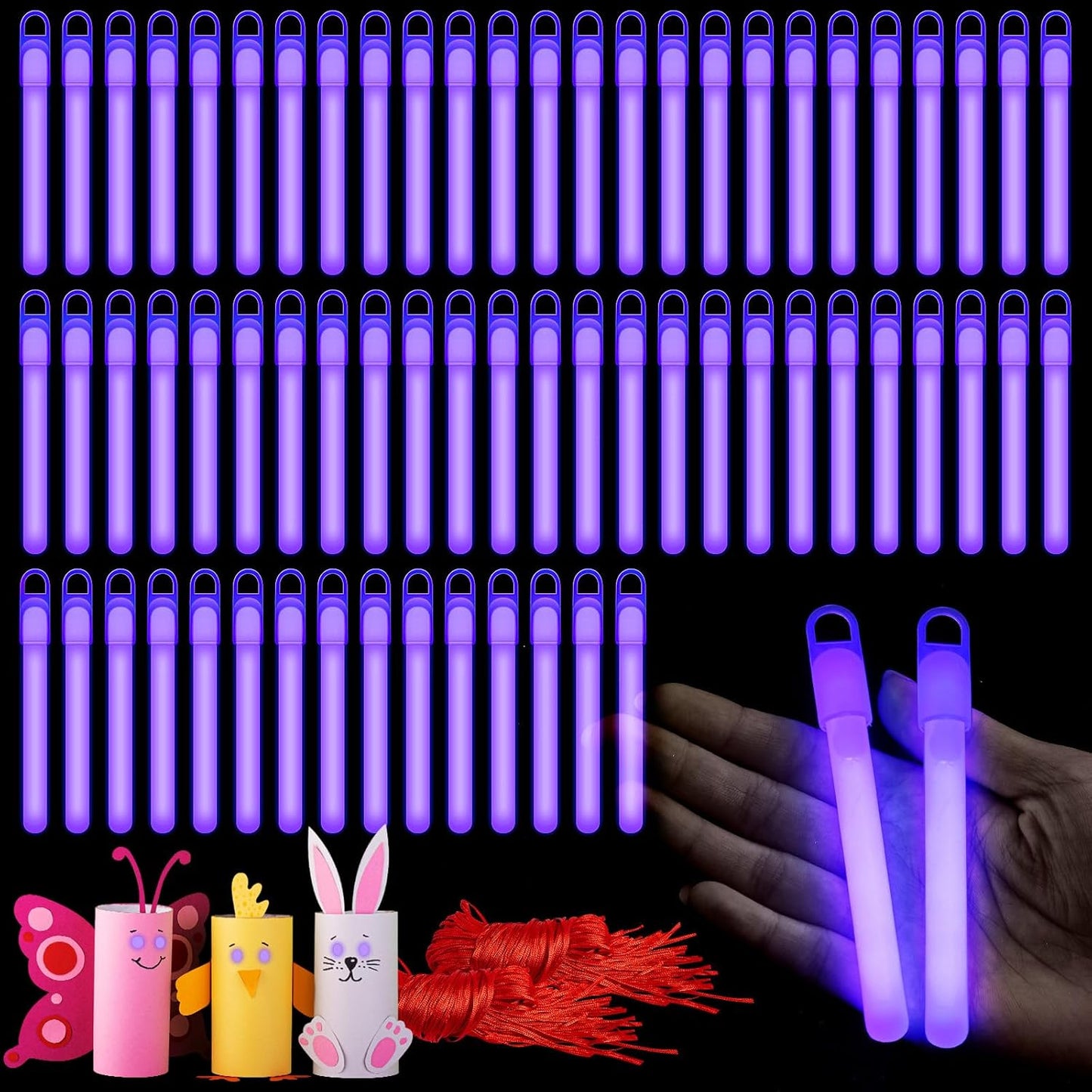 Lewtemi 4" or 6" 100 Pack Bright Glow Sticks Bulk, Glow in The Dark Party Supplies Birthday and Holidays Party Favors