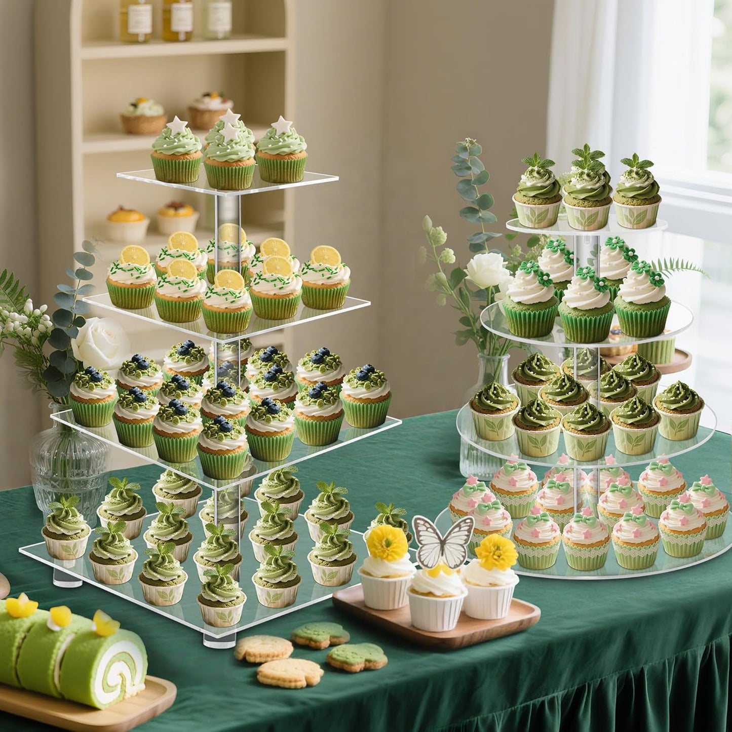 YestBuy 4 Tier Acrylic Cupcake Stand with Base, Cake Stand, Premium Cupcake Holder, Acrylic Cupcake Tower Display Cady Bar Party Décor – Display for Pastry (6" Between 2 Layers)…