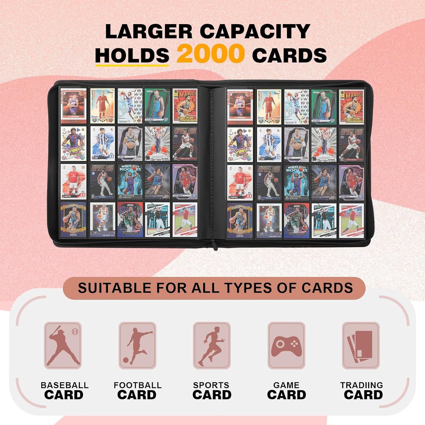 20-Pocket Card Binder, Trading Card Binder Holds 2000 Cards, Premium Zippered Trading Card Album Compatible with TCG, Game & Sports Cards (Red)