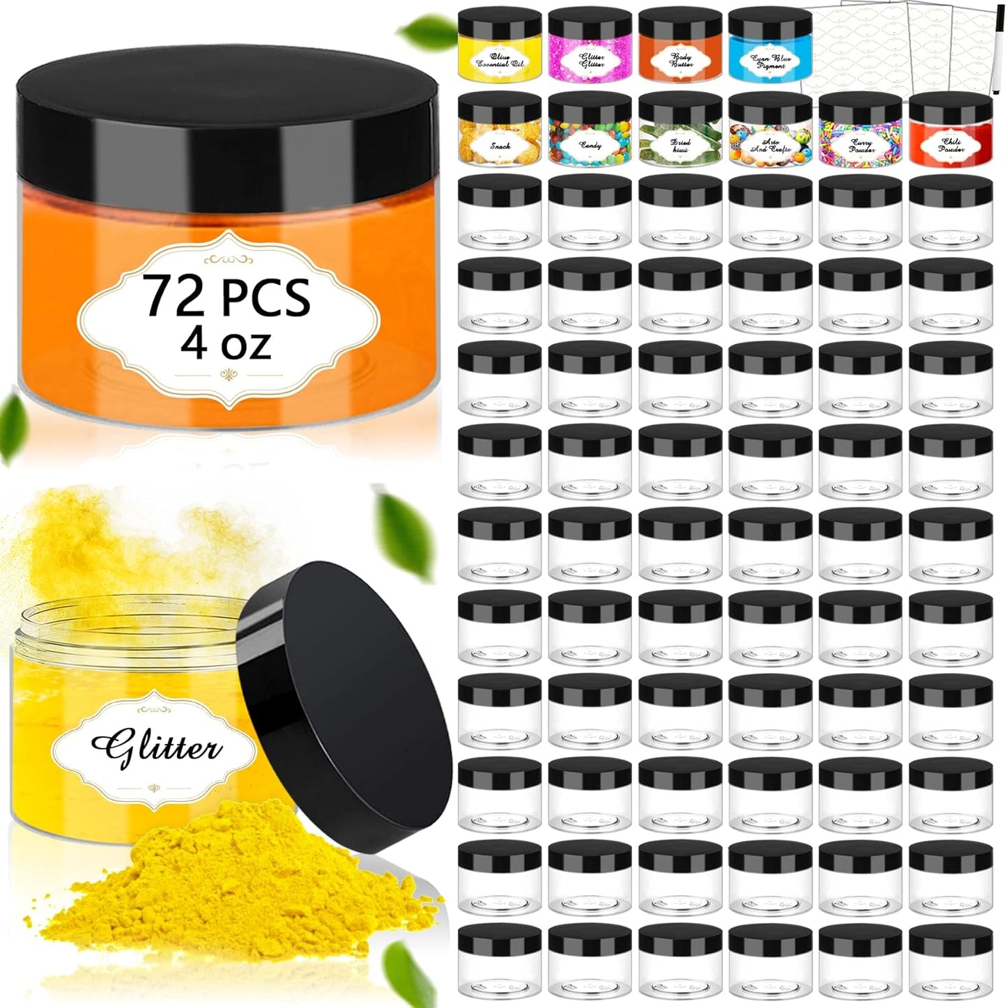 Plastic Jars with Lids, 4 OZ Slime Containers 72 Pcs Empty Clear Plastic Jars Refillable Plastic Cosmetic Containers with Screw On Lids for Kitchen Use Lotions & Beauty Products