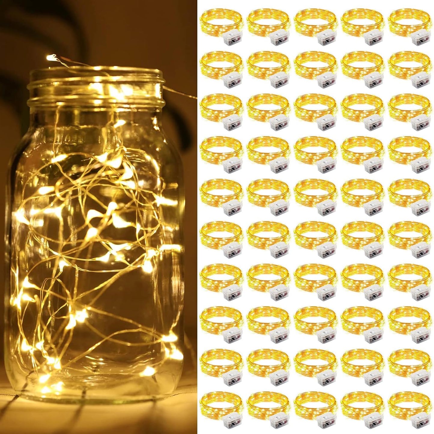 ZGWJ 50 Pack Fairy Lights Battery Operated, 7ft 20 Mini LED Fairy String Lights Silver Wire 3 Modes for DIY, Parties, Wedding, Bedroom, Halloween Christmas Decoration Warm White