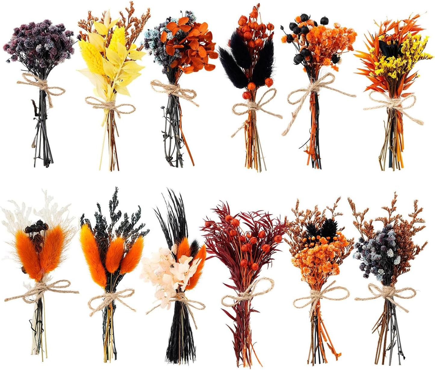 10/12/24/36 Pack Mini Dried Flowers for Vase Wedding Various Mini Bouquet Dried Small Wildflowers Natural Flowers Bulk for Crafts DIY Decor (12, Halloween Color2)