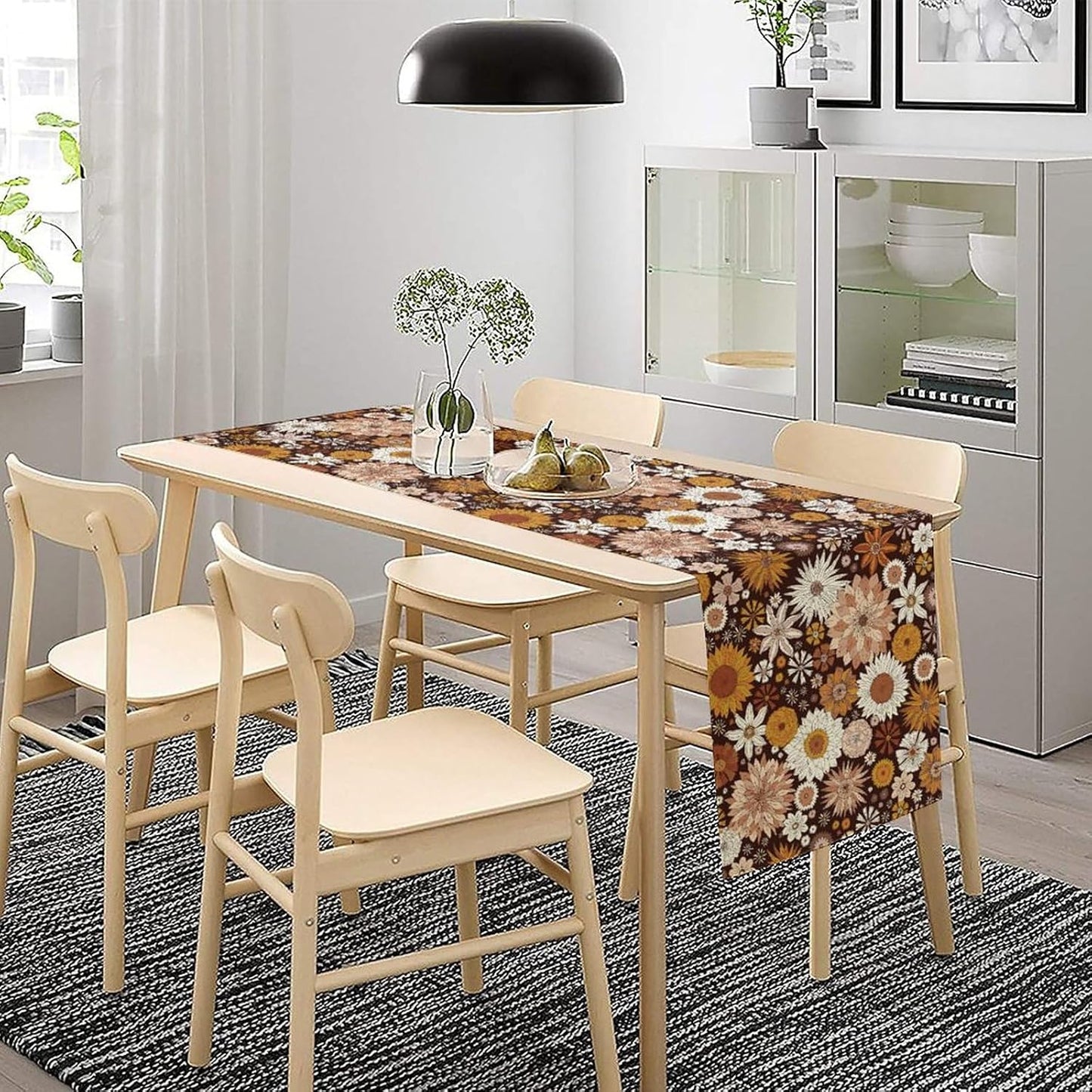 Boho Floral Table Runner, Vintage Country Farmhouse Daisy Flowers Modern Kitchen Dining Room Decoration for Indoor and Outdoor Wedding Party Banquet Table Runner 13x120 Inch