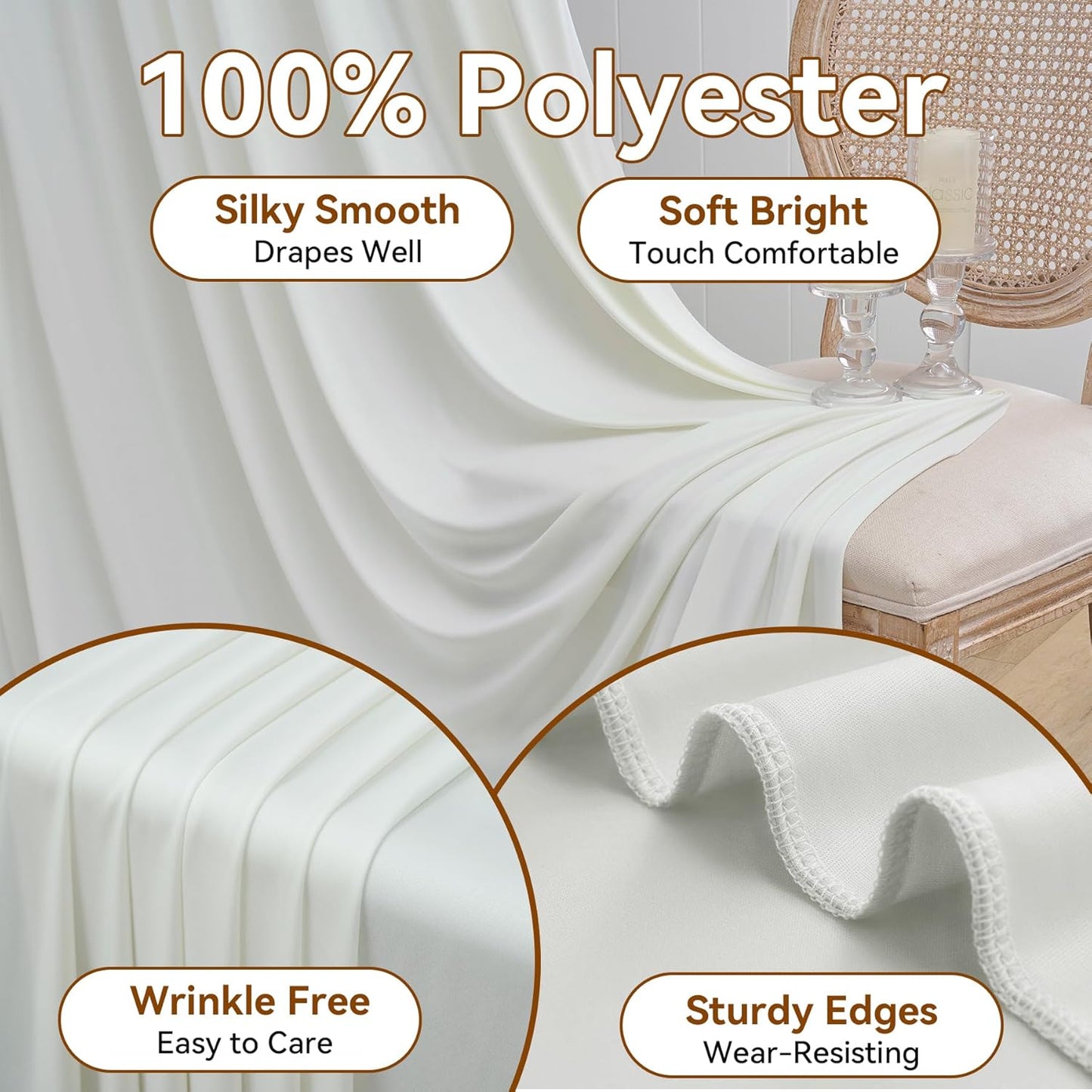 50×12ft Wrinkle Free Ivory Backdrop Curtain for Wedding Parties, 10 Panels 5×12ft Long Soft Silky Polyester Backdrop Drapes Cream Photo Back Drop Curtains for Party Photography Background Cloth