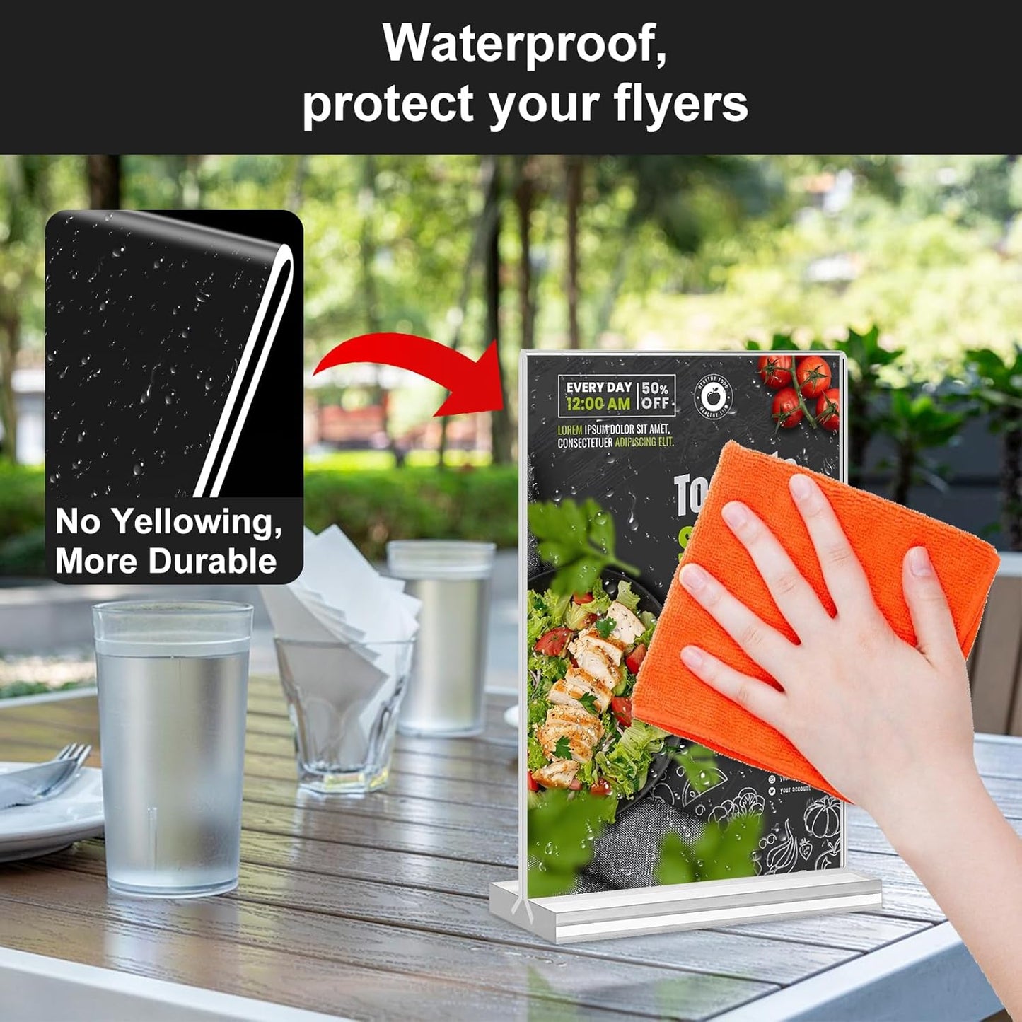 Acrylic Sign Holder 5x7 Inches 24 Pack, Double Sided Clear Display Stand Table Top Sign Paper Holder, Vertical Menu Flyer Holder, Plastic Sign Frame for Stores, Restaurants, Hotels, Office