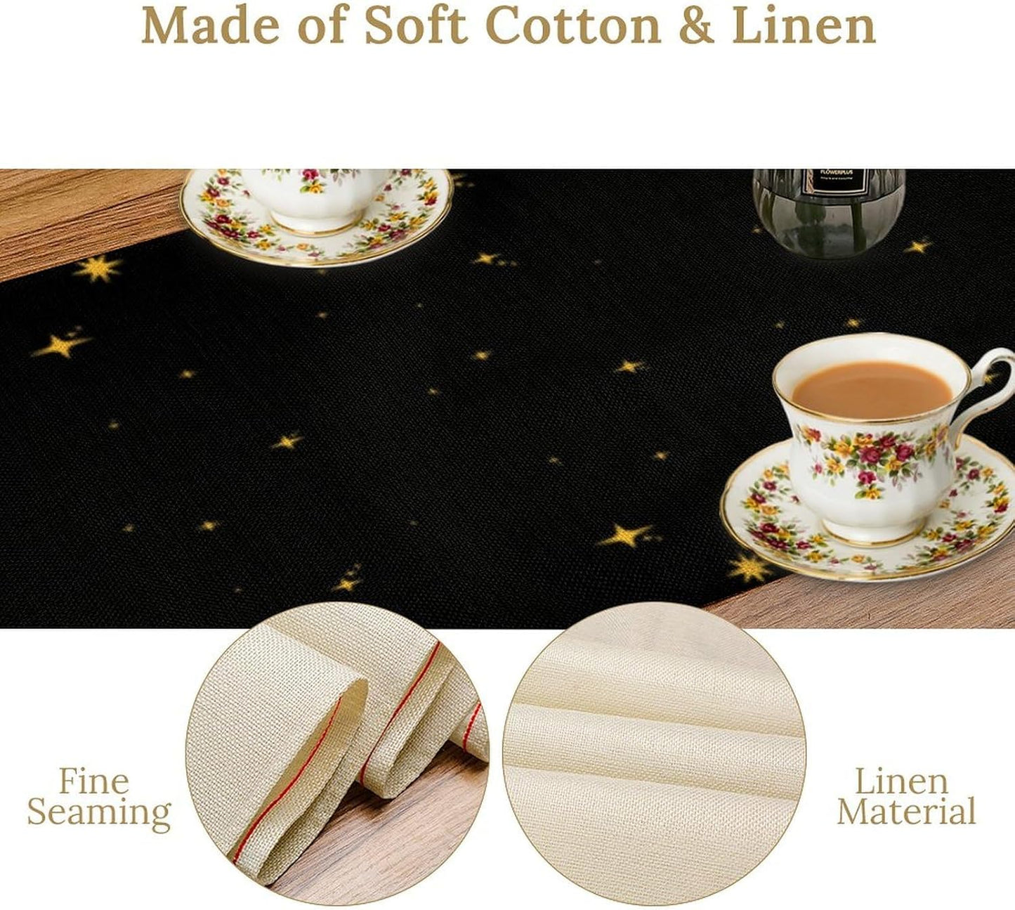 Mushroom Kitchen Table Runner, Gothic Moon Star Plants Witchy Moonlit Flower Butterfly Table Runner for Kitchen Party Living Room Drapes, 13x36 Inch Black