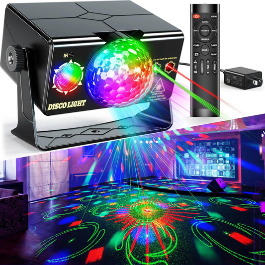 Party Lights Dj Disco Light Disco Ball Stage Strobe Lights LED Projector Sound Activated with Remote Control for Parties Xmas Club Bar Gift Birthday Rave Christmas Home Room Decoration