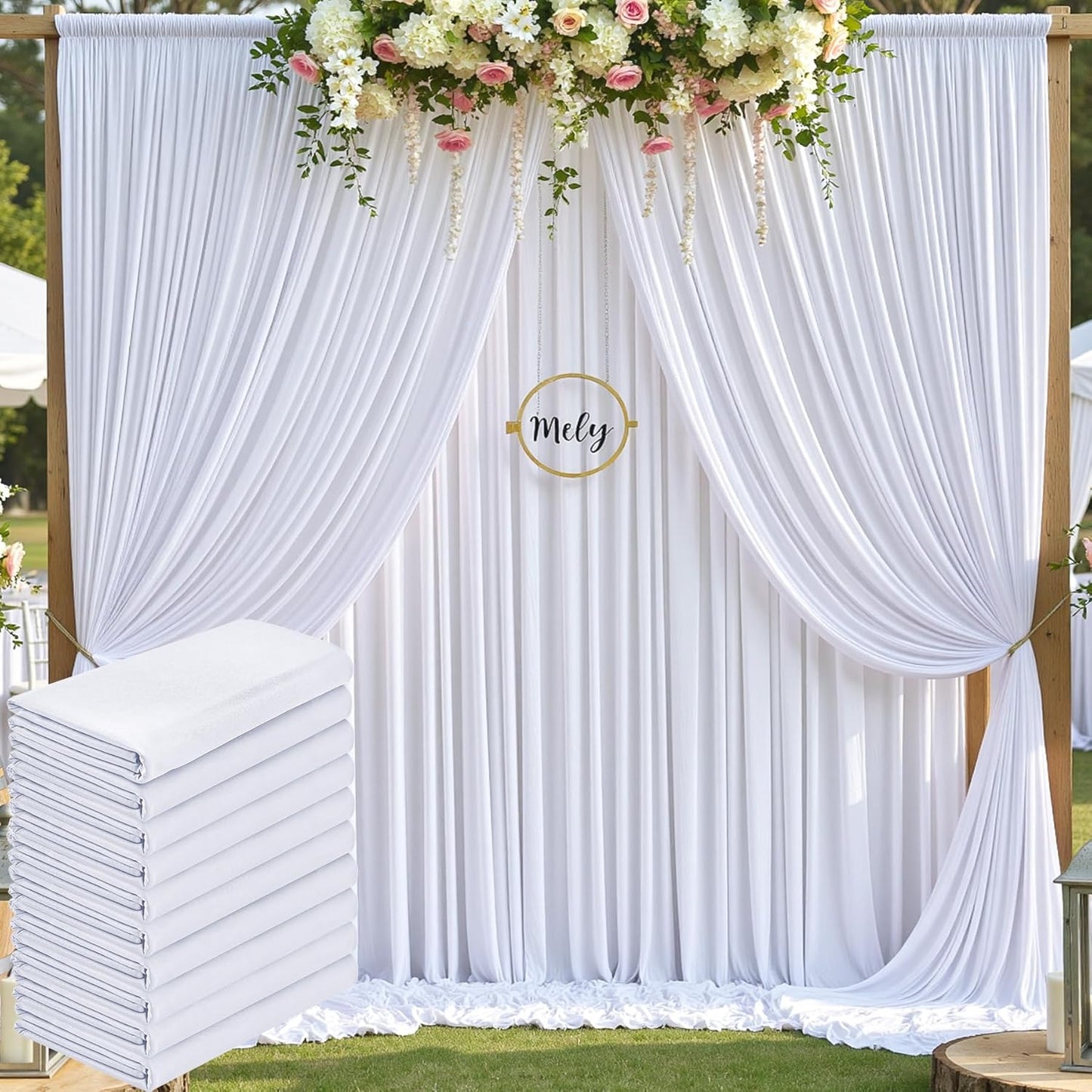 50ftx10ft Wrinkle Free White Backdrop Curtain for Party Background, 10 Panels Silky Polyester Photo Backdrop Drapes Back Drop Cloth for Wedding Birthday Photography Baby Shower Photoshoot Decor