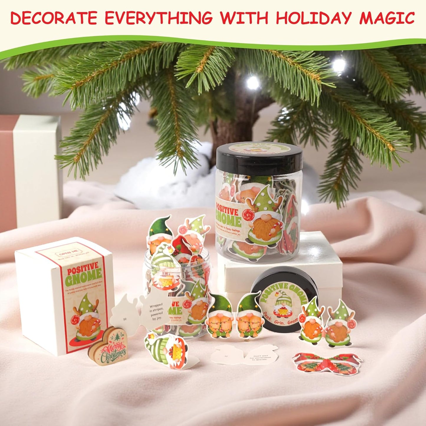 Positive Gnome Jar – 60 Funny Emotional Support Gnome, Christmas Gifts for Teens, Women, Men, Coworkers, Teachers, Sisters, Friends – Christmas Gnome Gifts for Women, Teens, Kids