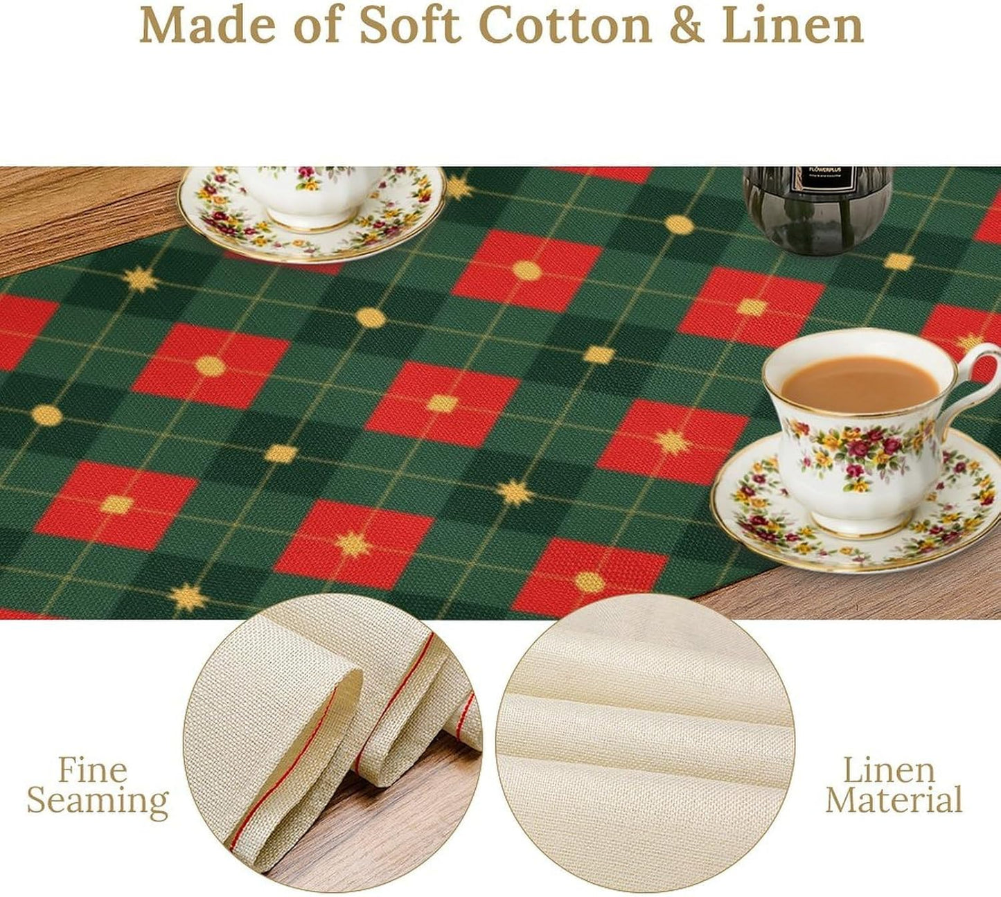 Christmas Table Runner,Green Red Xmas Plaid Table Cloth Kitchen Dining Table Decoration for Home Party Decor 13x70 Inch