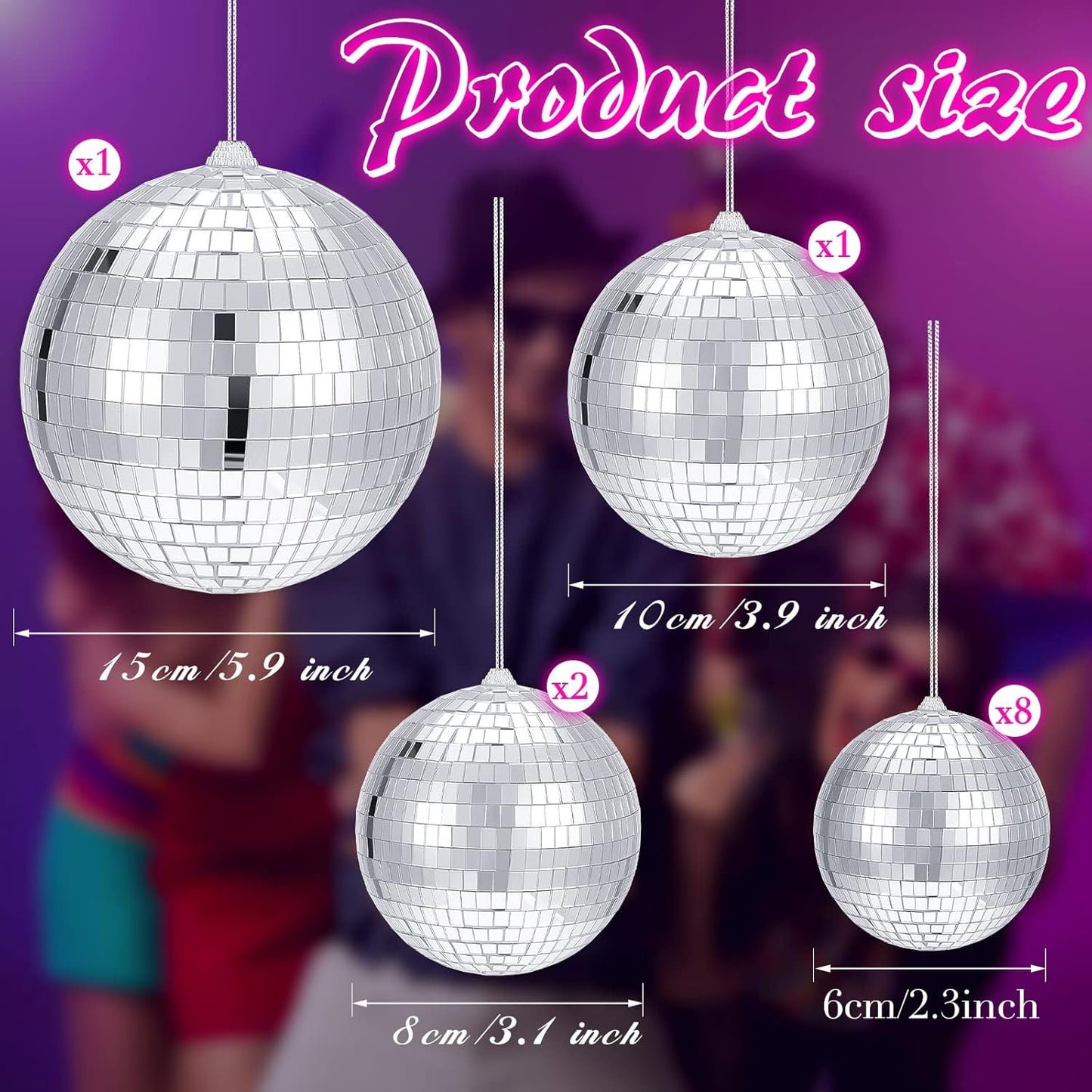 WILLBOND 12 Pack Disco Ball Mirror Ball with Hanging Ring for Fun Retro Disco Party Decorations Party Dj Lighting Effect Stage Props Game Accessories, 5.91", 3.94", 3.15", 2.36"(Silver)