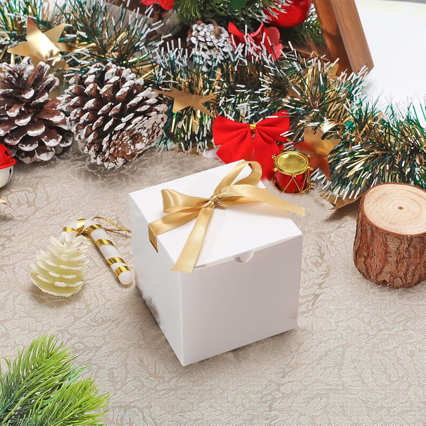 DOYIDE Small Gift Boxes, 60 Pcs 4x4x4 Inch White Elegant Paper Box with Ribbons, Party Favor Boxes for Candy Cupcake Christmas Wedding Baby Shower Bridesmaids Birthday