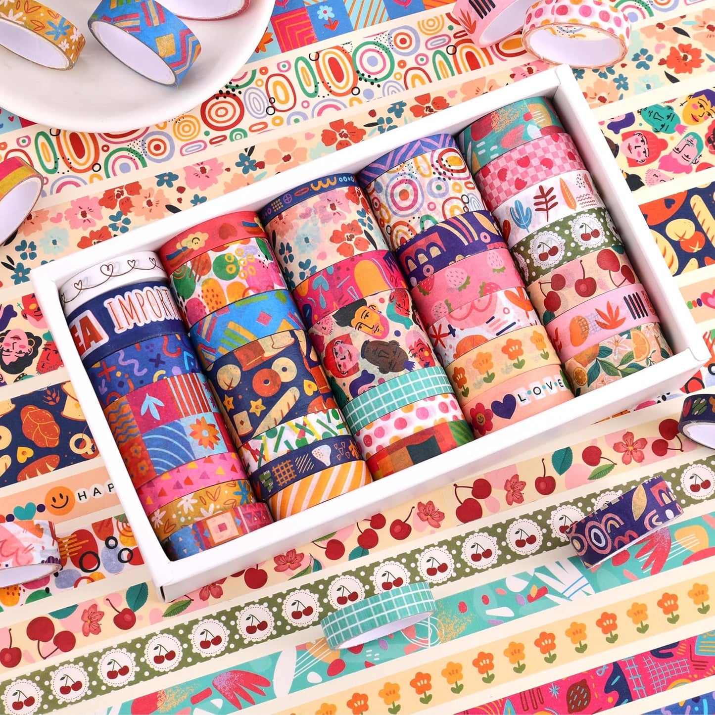 emmoolife 35 Rolls Washi Tape Set, Colorful Cute Floral Writable Decorative Tapes for Scrapbooking and Bullet Journaling, Junk Journal Supplies, DIY Planner Art, 5-30mm Wide 9.84ft Long/Roll