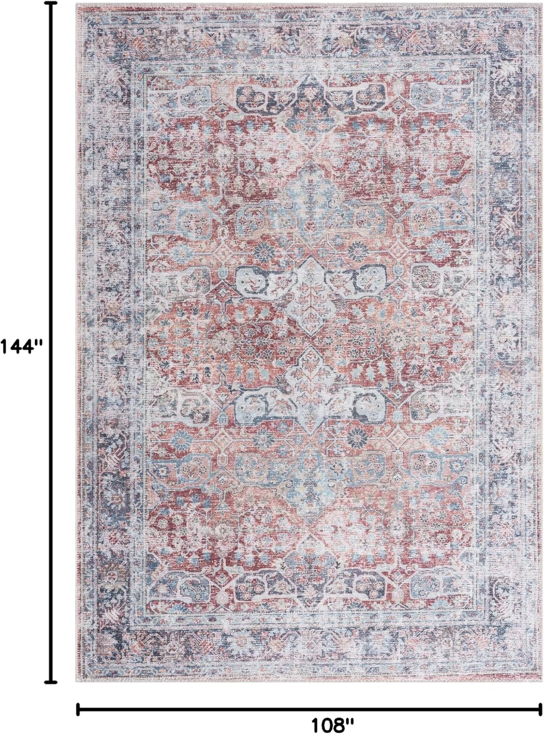 Bloom Rugs Caria Washable Non-Slip 9x12 Rug - Brick/Dark Blue Traditional Area Rug for Living Room, Bedroom, Dining Room, and Kitchen - Exact Size: 9' x 12'