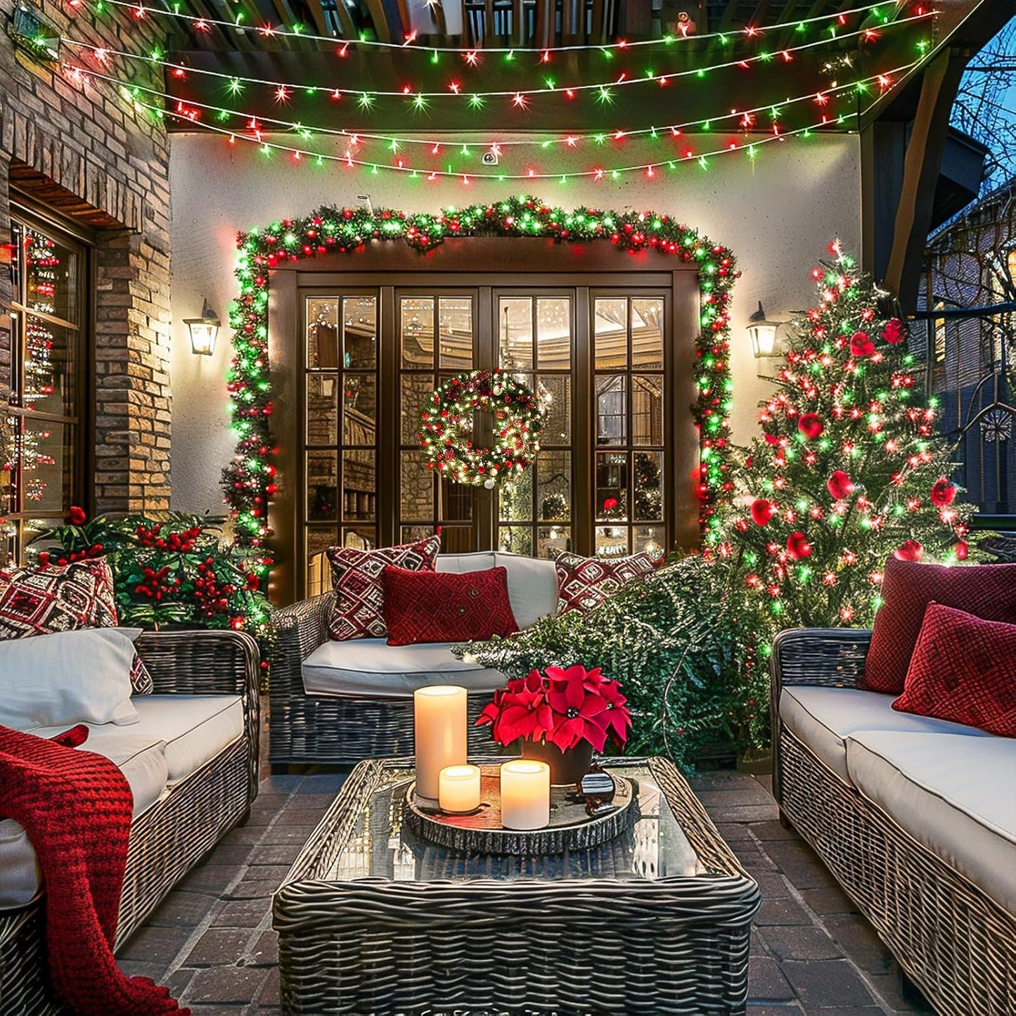 JMEXSUSS 500 LED Red and Green Christmas Lights, 8 Modes 163ft String Lights Plug in with Remote Control, Clear Wire Christmas String Lights Outdoor Waterproof for Outside Tree Yard Wedding