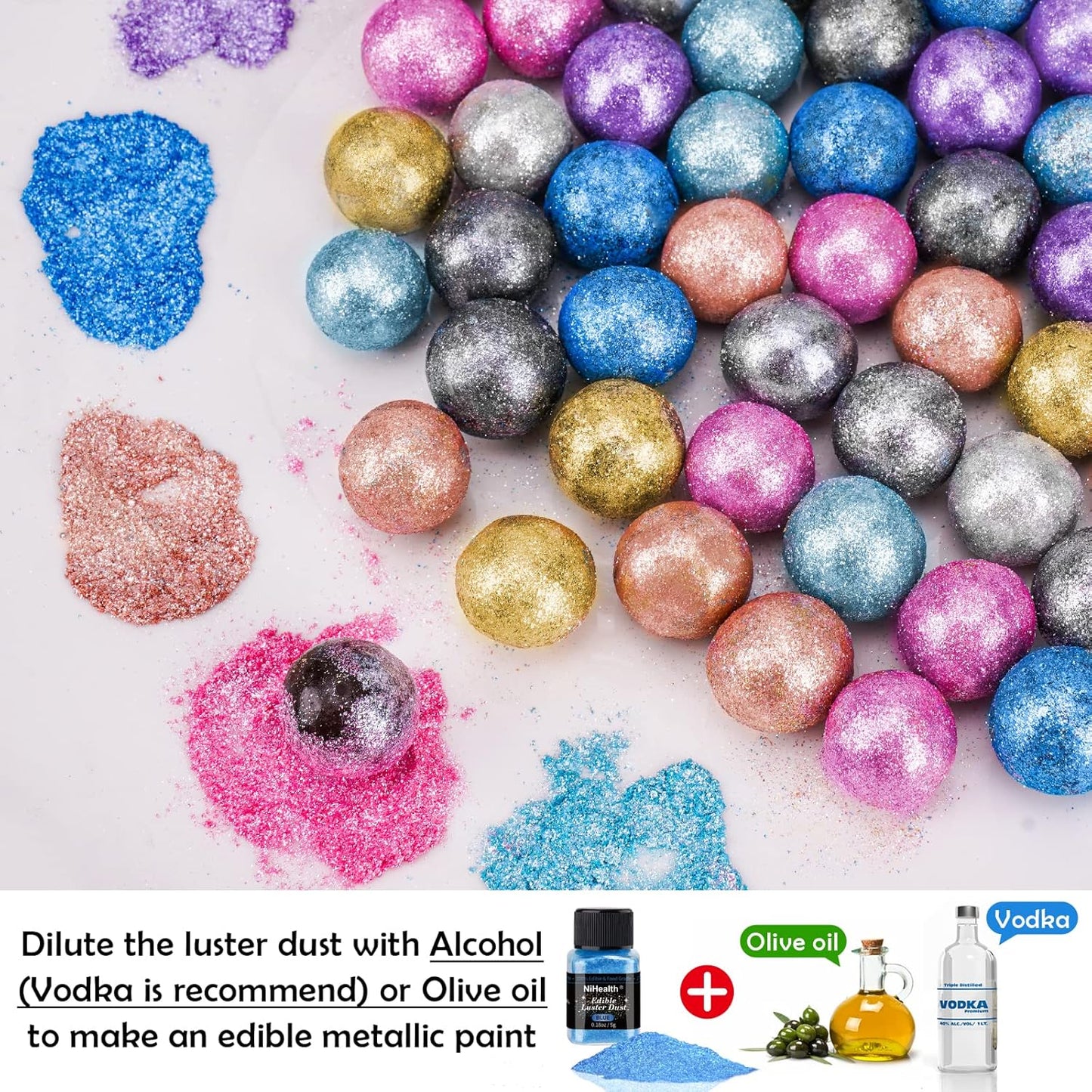 NiHome Edible Food-Grade Glitter Powder Glimmer Luster Dust Metallic Fancy Food Decorating Sprinkle Glimmery Dust for Drink Wine Beverage Cake Bakery Vegan Allergen-Free (Blue, 0.35oz/10g)