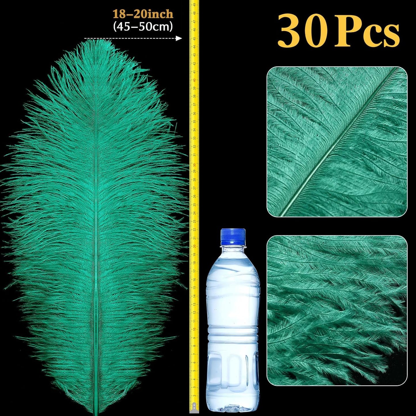 Retrowavy 30 Pcs 18-20 Inch Large Natural Ostrich Feathers Bulk for Centerpieces for Wedding Party Centerpieces Home Decoration Flower Arrangement (Dark Green)