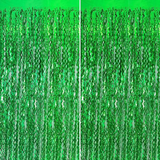 Green Streamers Foil Fringe Curtains Fringe Backdrop Curtains, Football Party Decorations, Green Birthday Decorations for Boy, Christmas Favor, Dinosaur Birthday Decor, Jungle Party Decorations